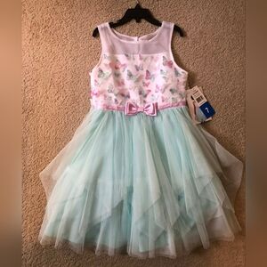 Butterfly Print Kids Dress with Mint Skirt